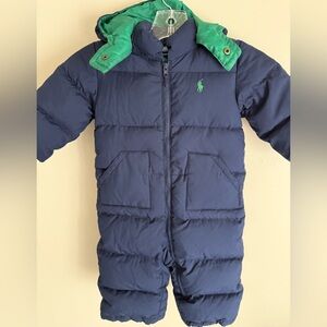 Polo Ralph Lauren Baby Boy Winter Snowsuit Navy Green Down Insulated Puffer 12m